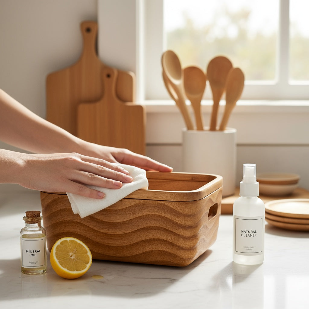 Bamboo products stored vertically in dry cabinet showing proper storage method to maintain longevity