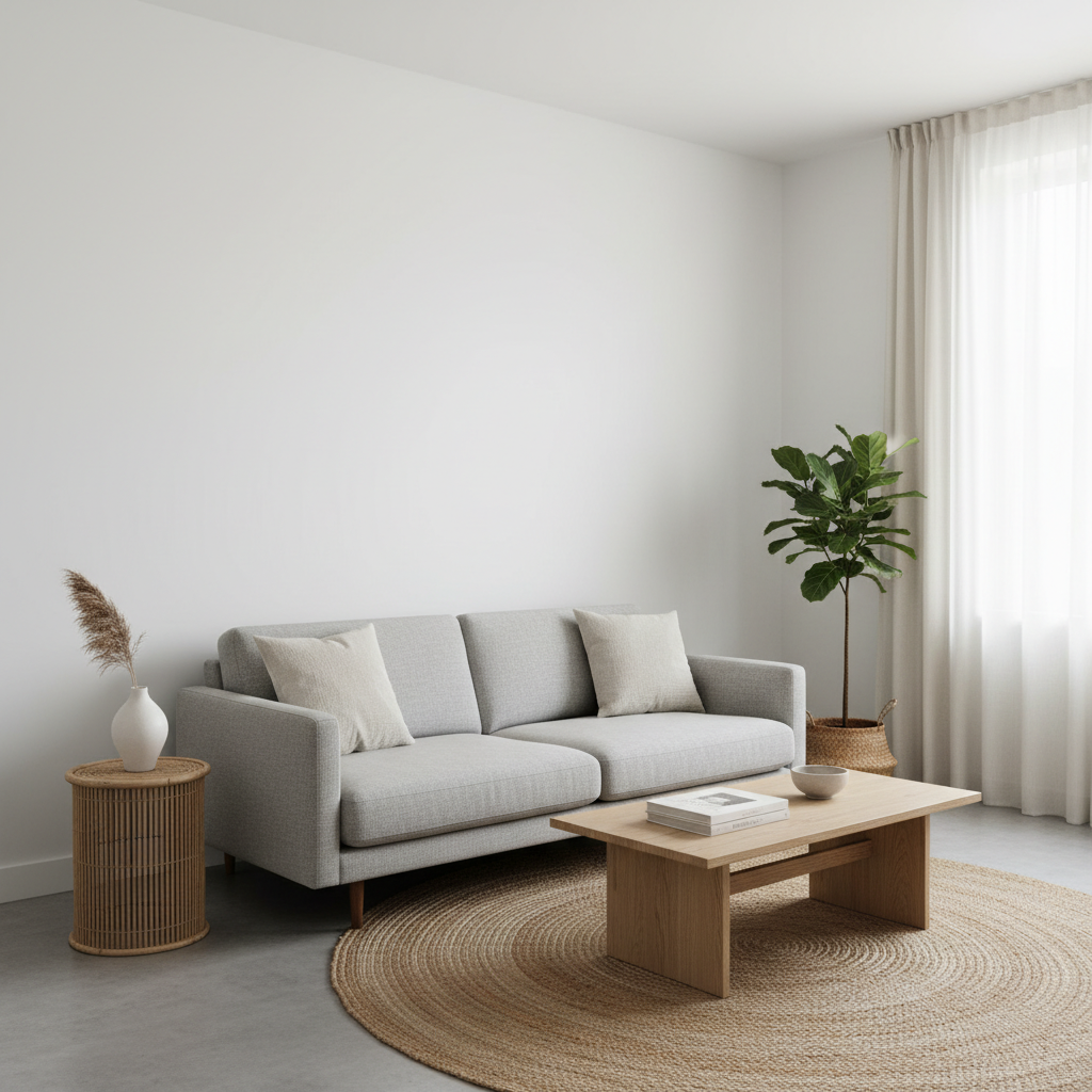 Minimalist Living Room Design with Natural Fiber Accents: Less Clutter, More Calm