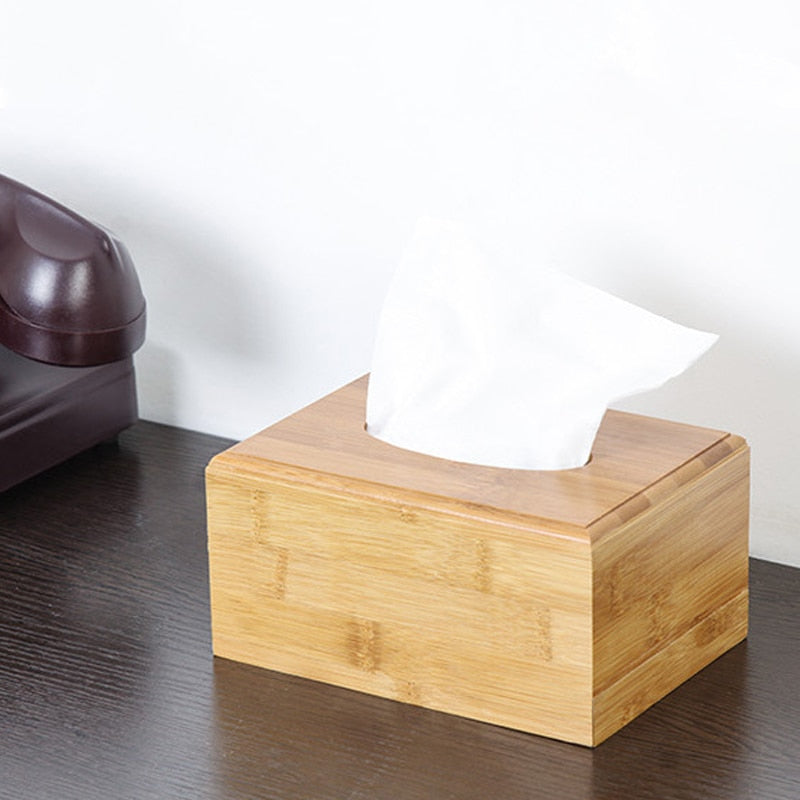 Natural Bamboo Tissue Box - Elegant Rectangle Holder for Home, Office, and Hotel