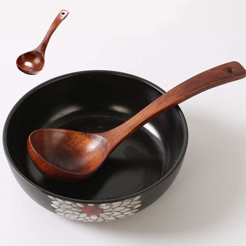Long Handle Soup Spoons - Natural Wood Kitchen Utensils for Cooking & Serving