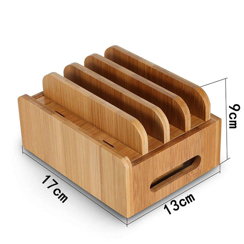 Bamboo Multi-Device Charging Station - Wooden Phone Dock for iPhone, Tablet & Smartwatch