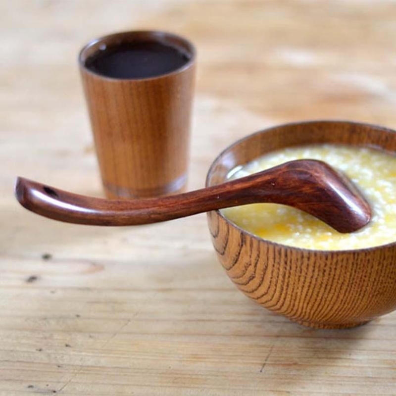 Long Handle Soup Spoons - Natural Wood Kitchen Utensils for Cooking & Serving