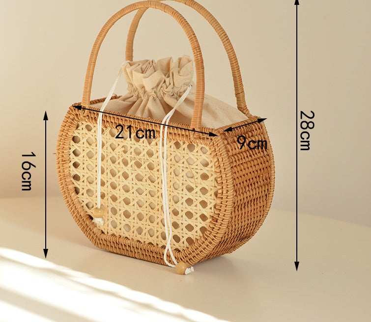 Pure Handmade Nordic Style Rattan Basket - Multi-Purpose Storage, Picnic & Travel Handbag for Women