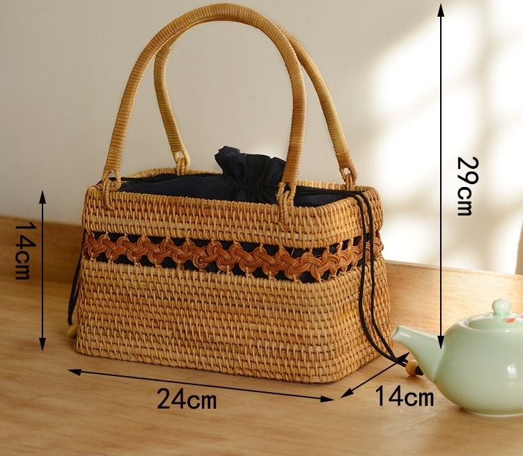 Pure Handmade Nordic Style Rattan Basket - Multi-Purpose Storage, Picnic & Travel Handbag for Women