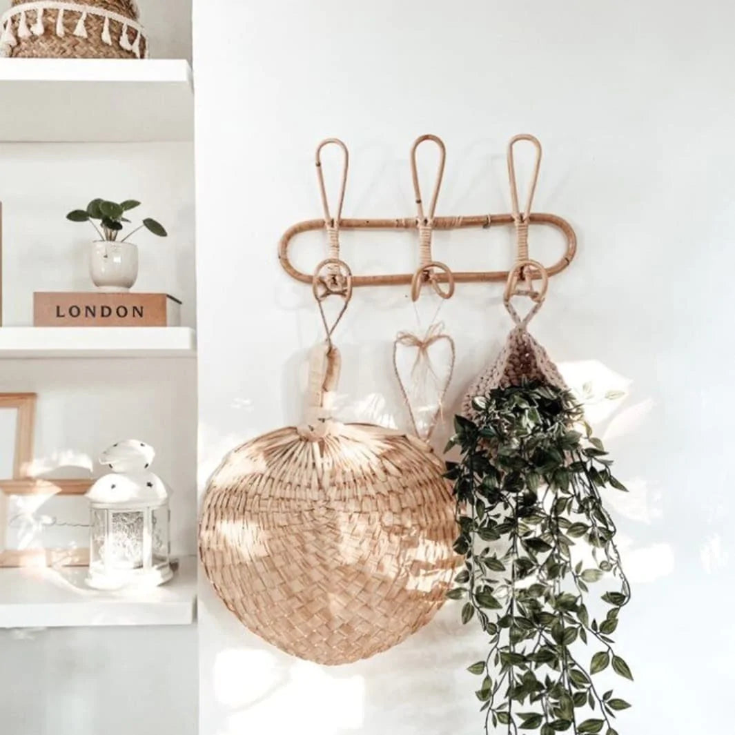 Kids Room Decor Rattan Wall Hooks - Children's Garment Organizer & Clothes Hanger Rack