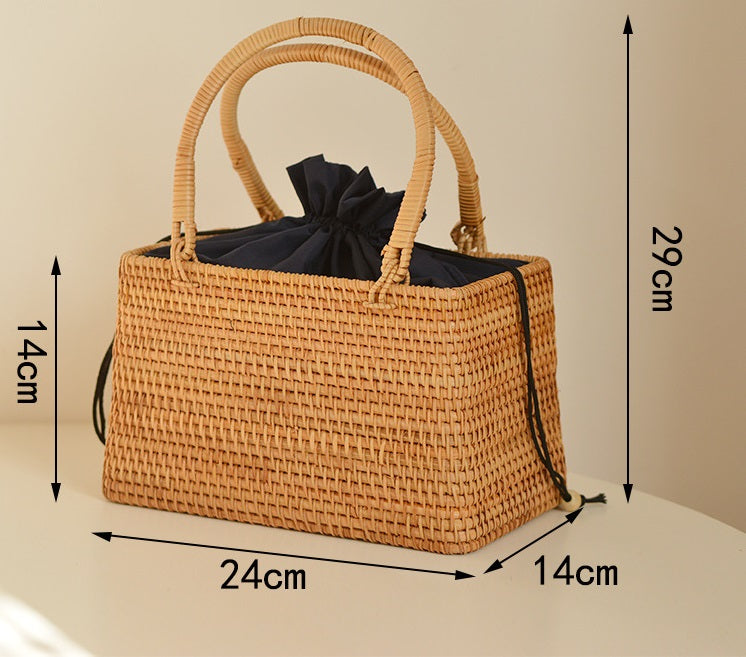Pure Handmade Nordic Style Rattan Basket - Multi-Purpose Storage, Picnic & Travel Handbag for Women