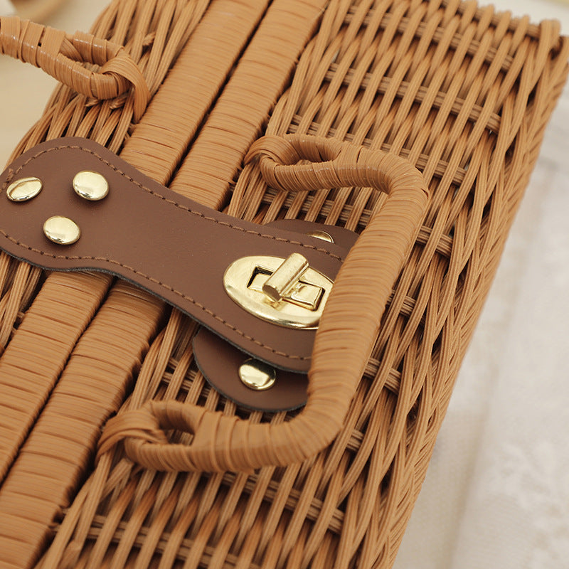 Rubber Rattan Woven Picnic Box - Multi-Purpose Storage for Luggage, Photography Props & Organization