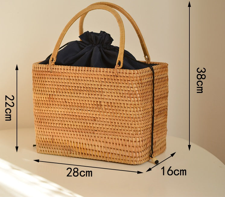 Pure Handmade Nordic Style Rattan Basket - Multi-Purpose Storage, Picnic & Travel Handbag for Women
