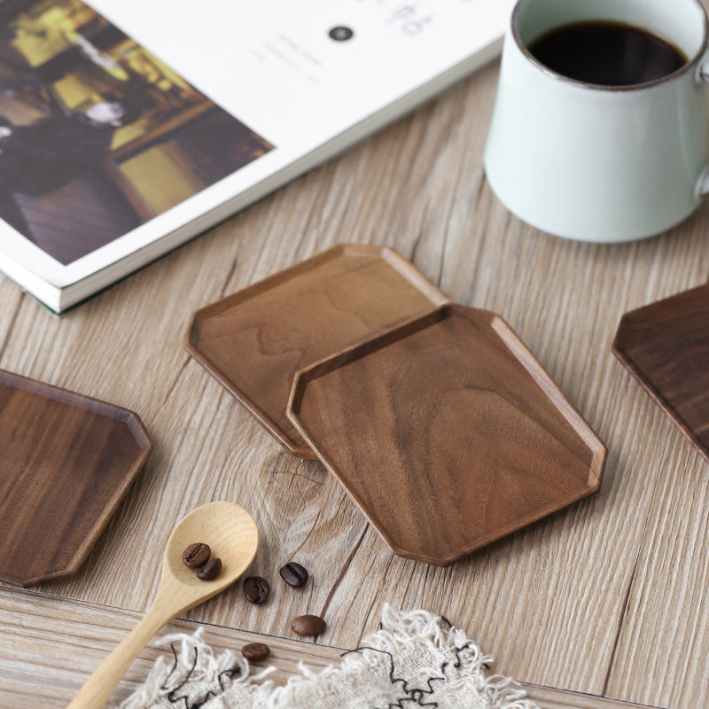 Black Walnut Wood Coasters - Premium Solid Wood Anti-Scalding Tea Cup Holders with Creative Petal Design