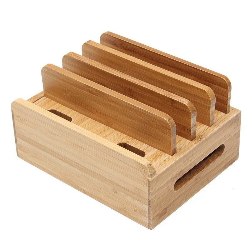 Bamboo Multi-Device Charging Station - Wooden Phone Dock for iPhone, Tablet & Smartwatch