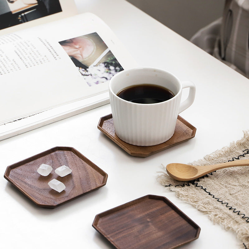 Black Walnut Wood Coasters - Premium Solid Wood Anti-Scalding Tea Cup Holders with Creative Petal Design