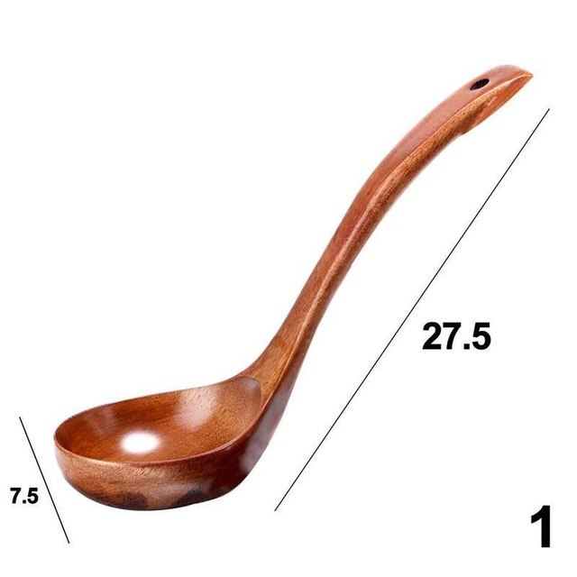Long Handle Soup Spoons - Natural Wood Kitchen Utensils for Cooking & Serving