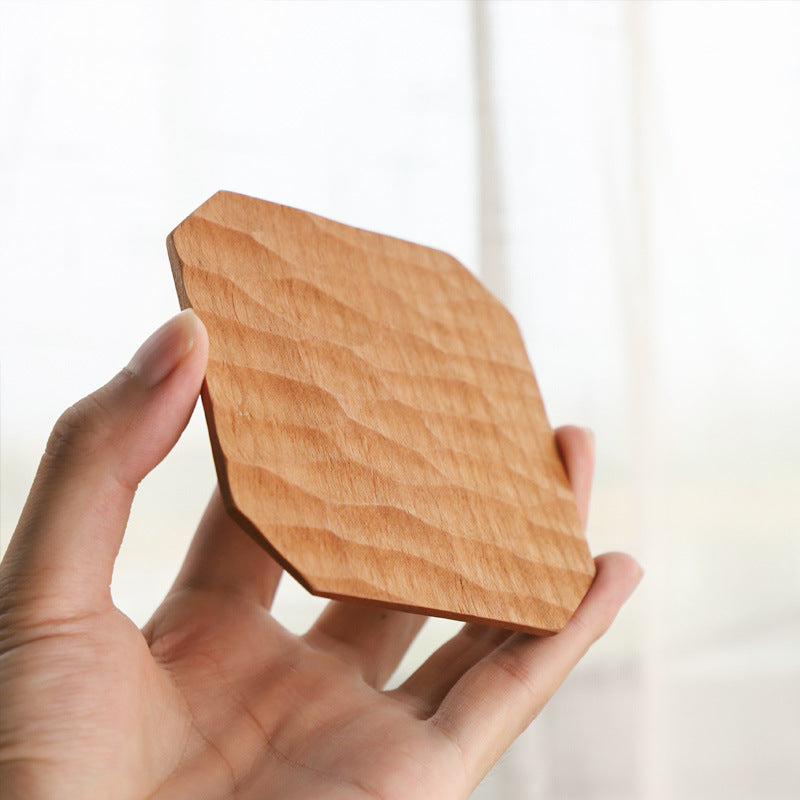 Cherry Wood Artisan Kung fu Tea Coaster: Hand-Carved Wooden Saucer for Tea Enthusiasts