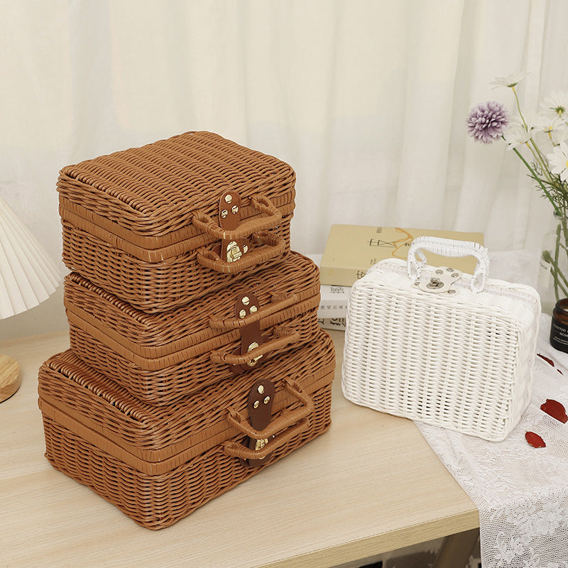 Rubber Rattan Woven Picnic Box - Multi-Purpose Storage for Luggage, Photography Props & Organization