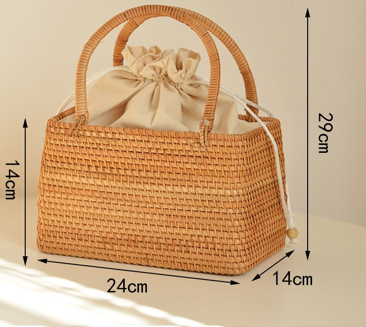 Pure Handmade Nordic Style Rattan Basket - Multi-Purpose Storage, Picnic & Travel Handbag for Women
