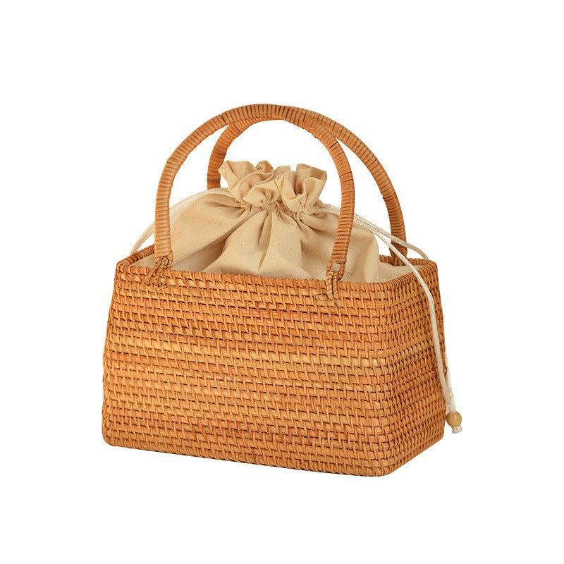 Pure Handmade Nordic Style Rattan Basket - Multi-Purpose Storage, Picnic & Travel Handbag for Women