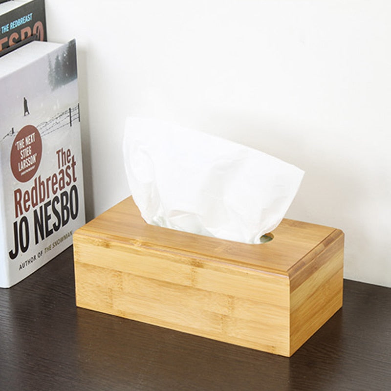 Natural Bamboo Tissue Box - Elegant Rectangle Holder for Home, Office, and Hotel