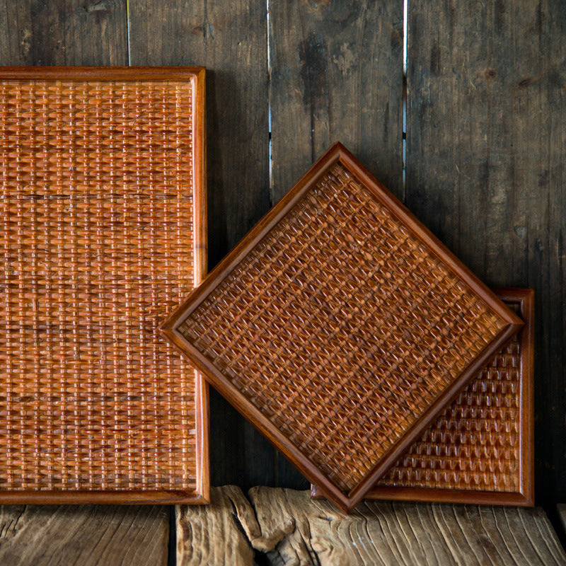 Wooden Flat Plate - Ash Willow Rattan Rectangular Dinner Tray for Hotels, Restaurants & Home Dining