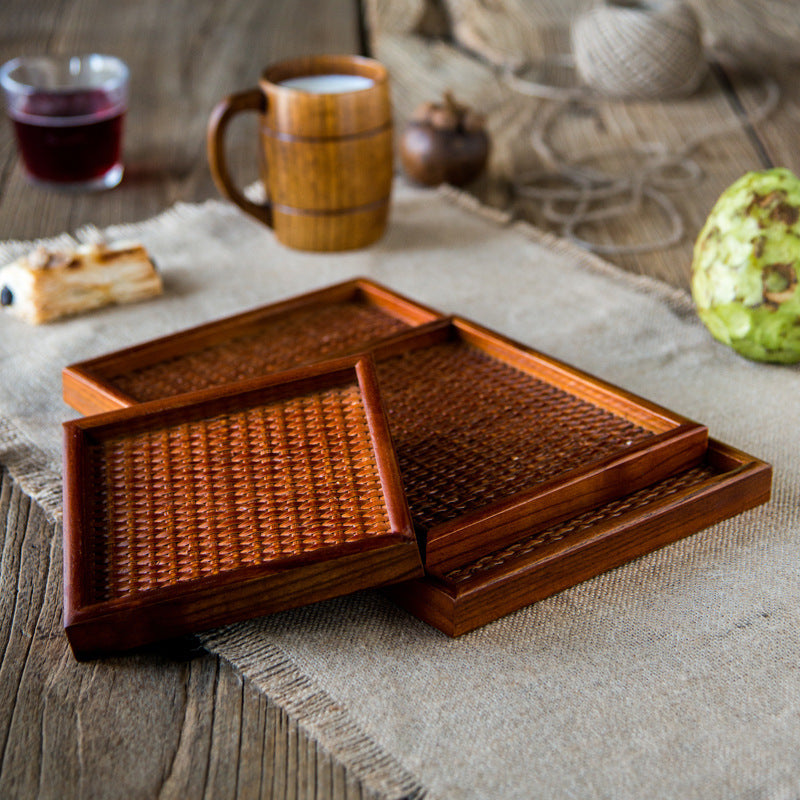 Wooden Flat Plate - Ash Willow Rattan Rectangular Dinner Tray for Hotels, Restaurants & Home Dining