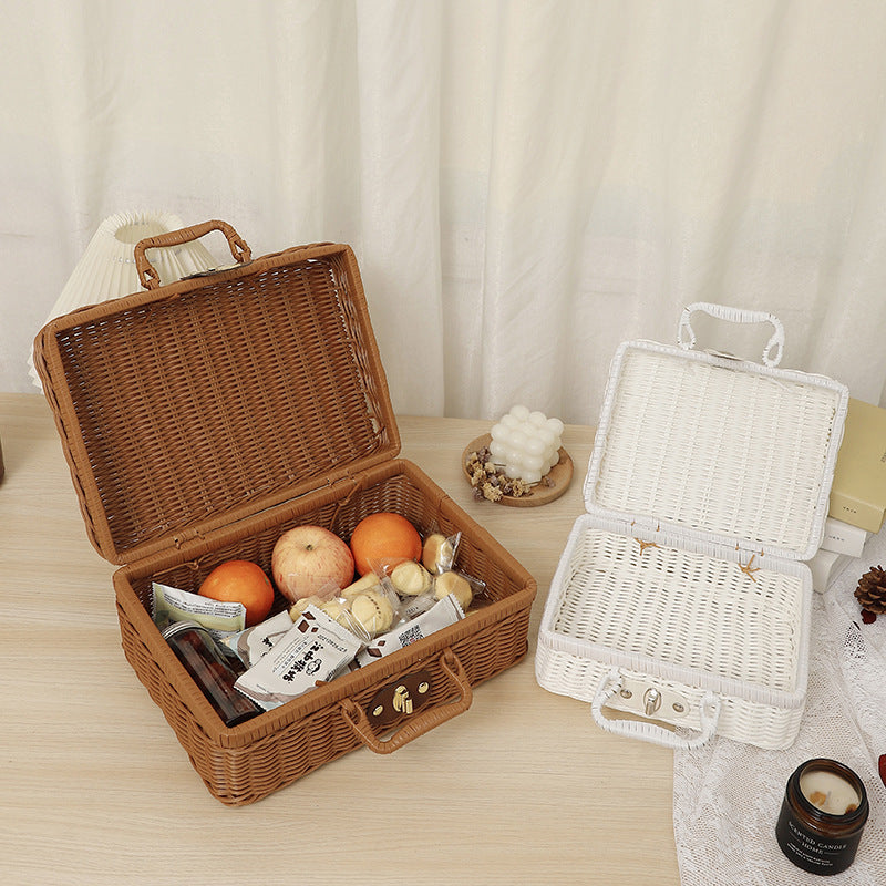 Rubber Rattan Woven Picnic Box - Multi-Purpose Storage for Luggage, Photography Props & Organization