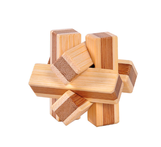 Bamboo Kongming Lock Set - Luban Brain Teaser Puzzle Collection Ball Square Tetrahedron Educational IQ Toys