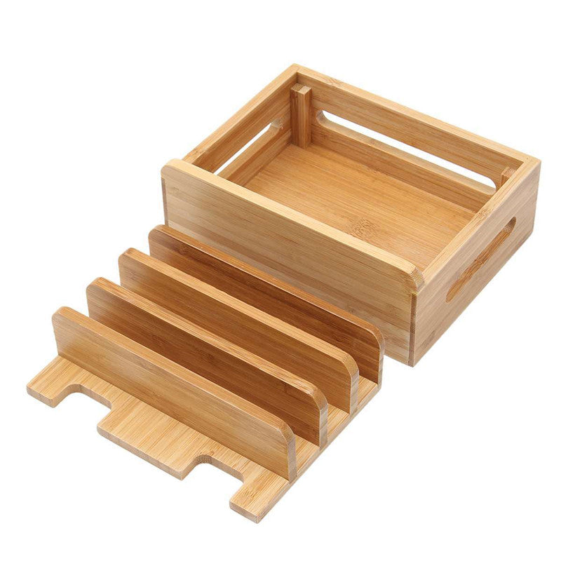 Bamboo Multi-Device Charging Station - Wooden Phone Dock for iPhone, Tablet & Smartwatch
