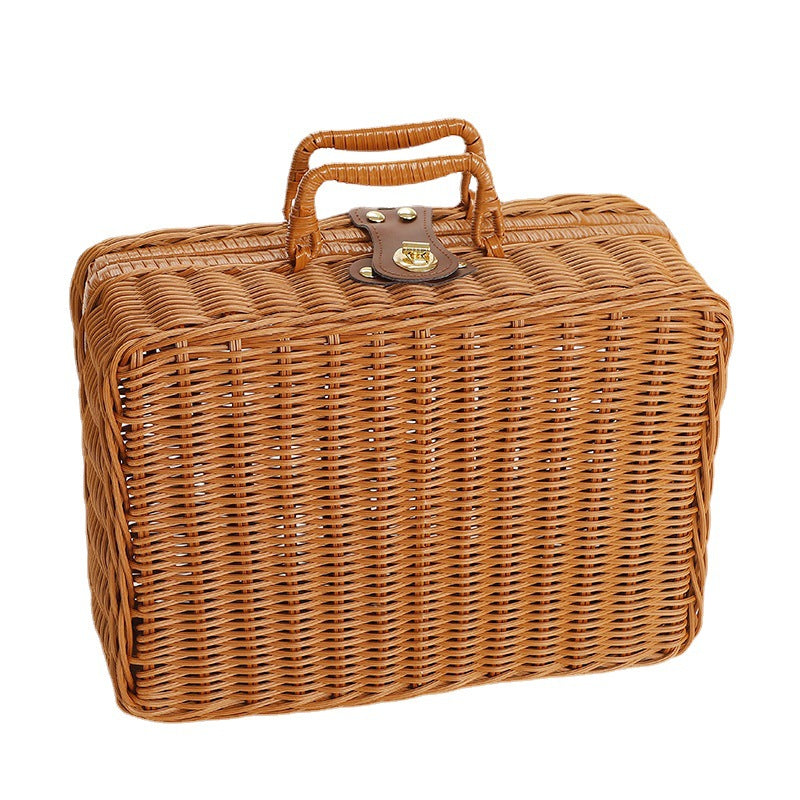 Rubber Rattan Woven Picnic Box - Multi-Purpose Storage for Luggage, Photography Props & Organization