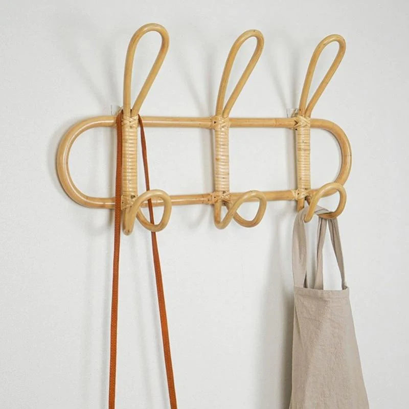 Kids Room Decor Rattan Wall Hooks - Children's Garment Organizer & Clothes Hanger Rack