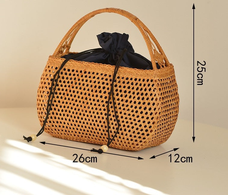 Pure Handmade Nordic Style Rattan Basket - Multi-Purpose Storage, Picnic & Travel Handbag for Women
