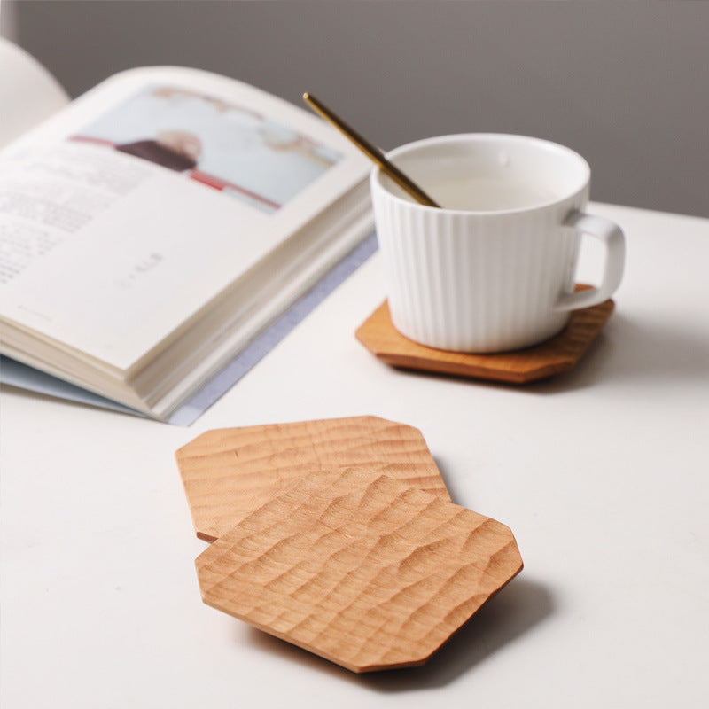 Cherry Wood Artisan Kung fu Tea Coaster: Hand-Carved Wooden Saucer for Tea Enthusiasts