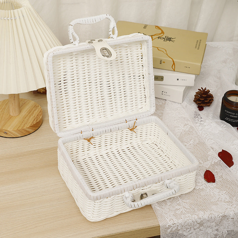 Rubber Rattan Woven Picnic Box - Multi-Purpose Storage for Luggage, Photography Props & Organization