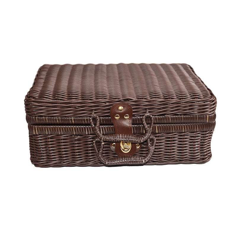 Rubber Rattan Woven Picnic Box - Multi-Purpose Storage for Luggage, Photography Props & Organization