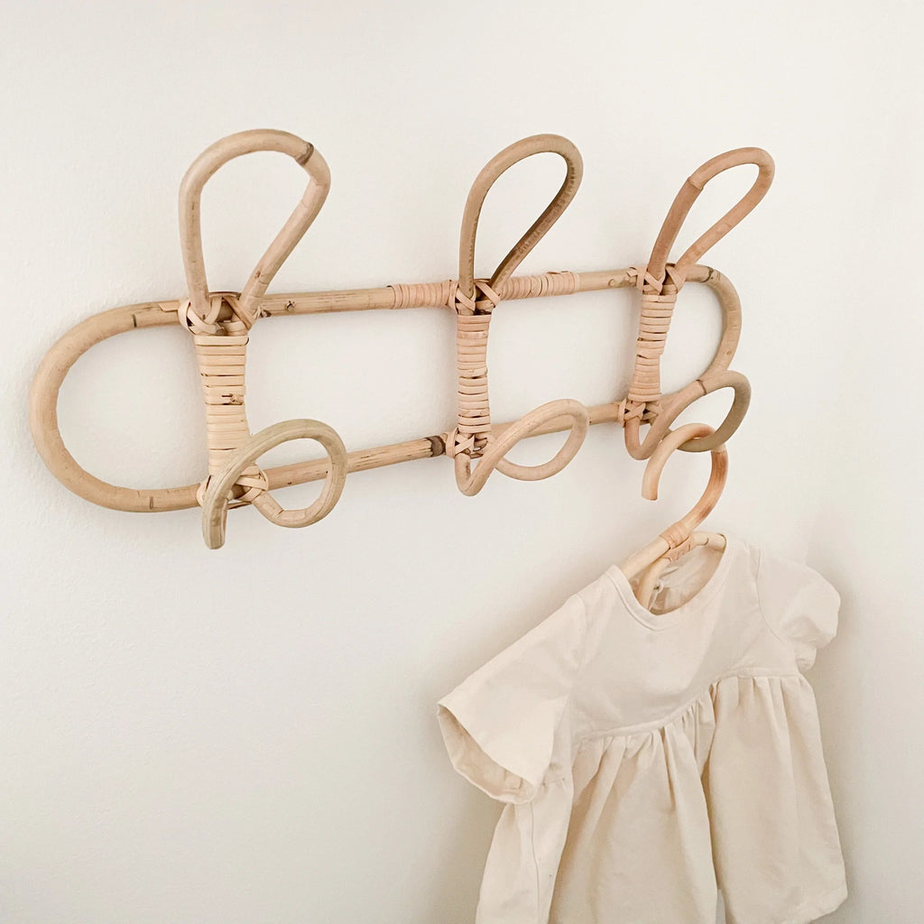 Kids Room Decor Rattan Wall Hooks - Children's Garment Organizer & Clothes Hanger Rack