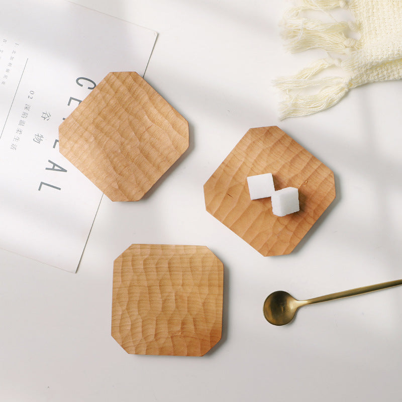 Cherry Wood Artisan Kung fu Tea Coaster: Hand-Carved Wooden Saucer for Tea Enthusiasts