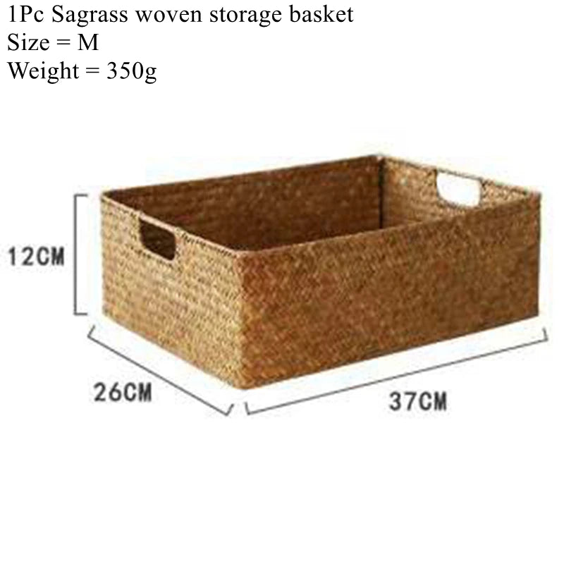 Zerolife Natural Large Woven Seagrass Basket - Straw Wicker Storage for Home, Kitchen & Table Organization