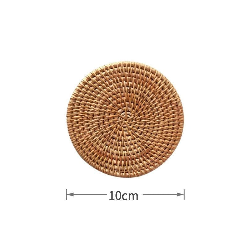 Cup Mat Round Natural Rattan Hot Pad - Hand Woven Heat Insulation Placemats for Kitchen Decoration