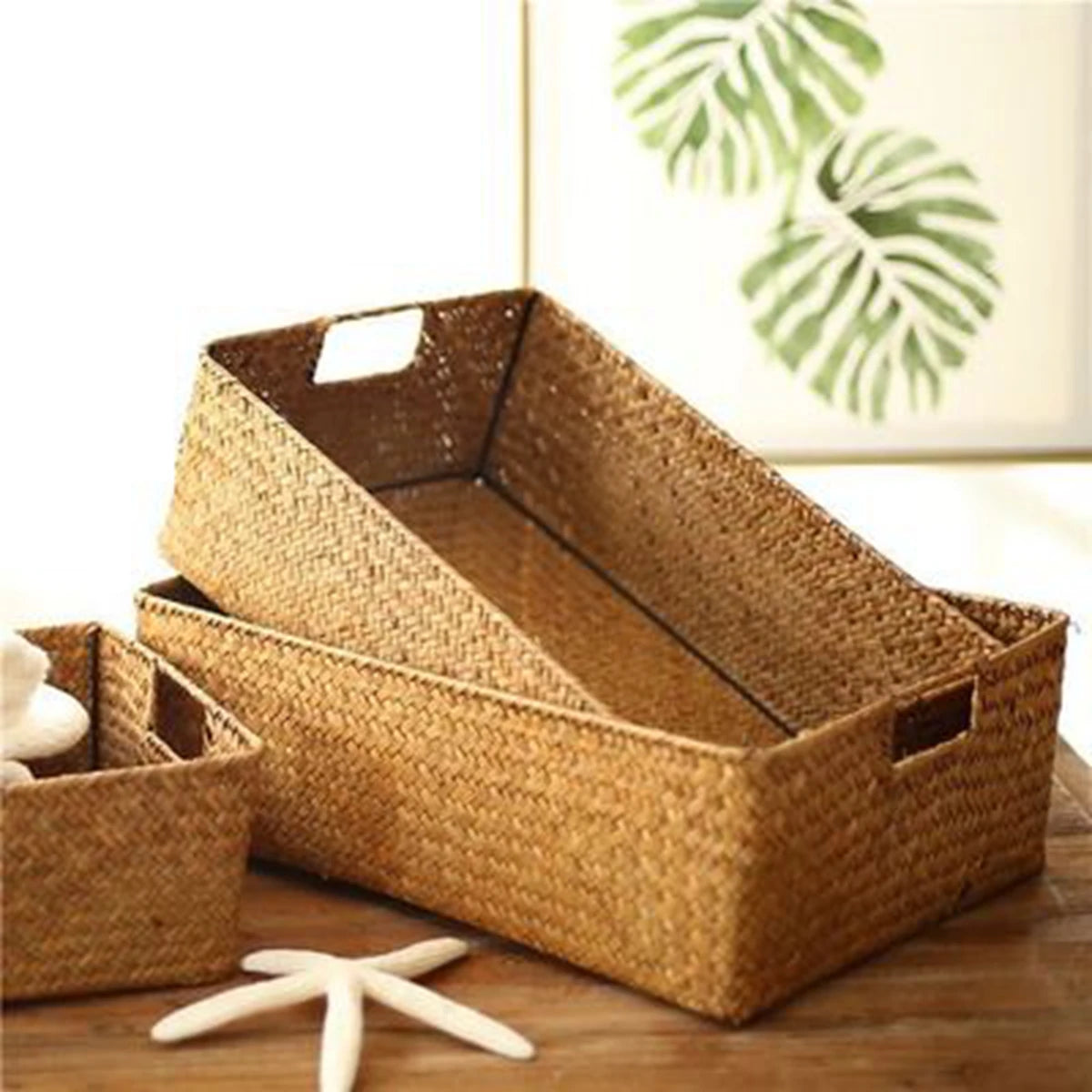 Zerolife Natural Large Woven Seagrass Basket - Straw Wicker Storage for Home, Kitchen & Table Organization