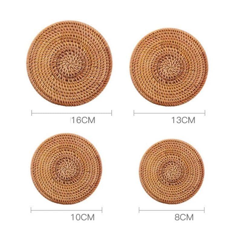 Cup Mat Round Natural Rattan Hot Pad - Hand Woven Heat Insulation Placemats for Kitchen Decoration
