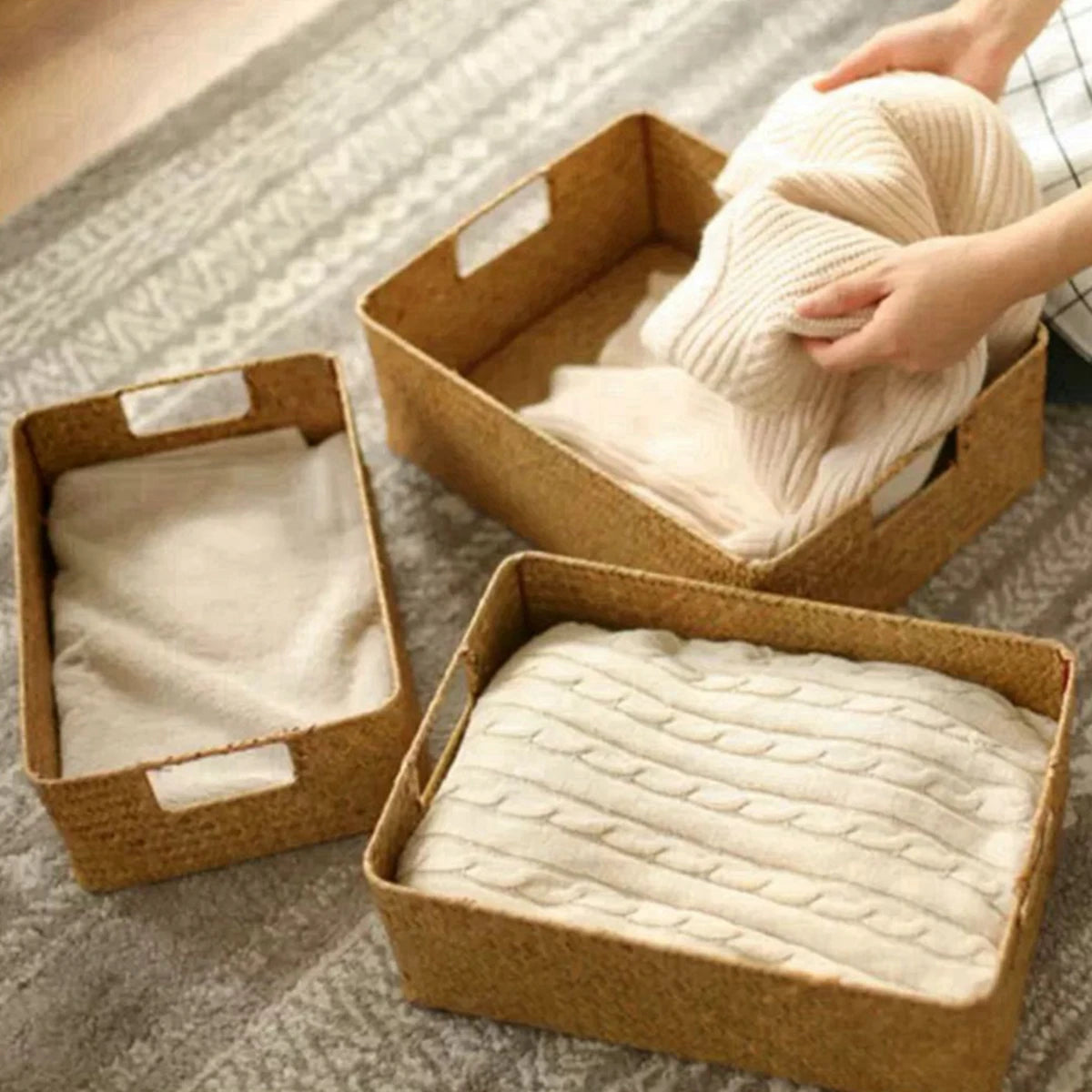 Zerolife Natural Large Woven Seagrass Basket - Straw Wicker Storage for Home, Kitchen & Table Organization