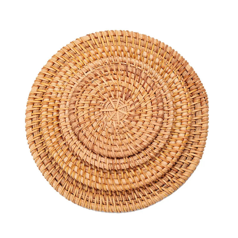 Cup Mat Round Natural Rattan Hot Pad - Hand Woven Heat Insulation Placemats for Kitchen Decoration