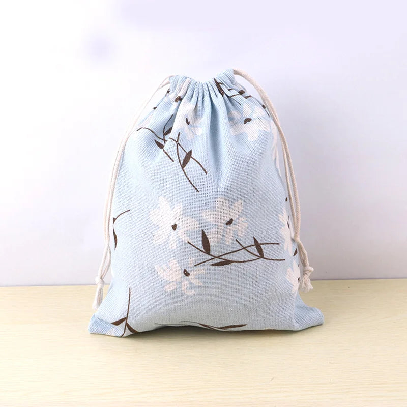 Cute Animal Print Drawstring Storage Bag - Cotton Linen Pouch for Kids, Makeup & Travel Organization