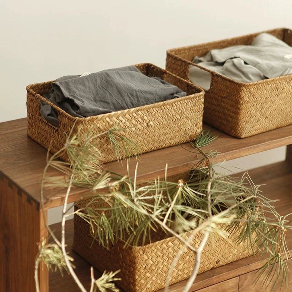 Zerolife Natural Large Woven Seagrass Basket - Straw Wicker Storage for Home, Kitchen & Table Organization