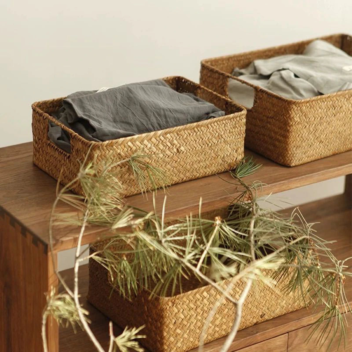 Zerolife Natural Large Woven Seagrass Basket - Straw Wicker Storage for Home, Kitchen & Table Organization