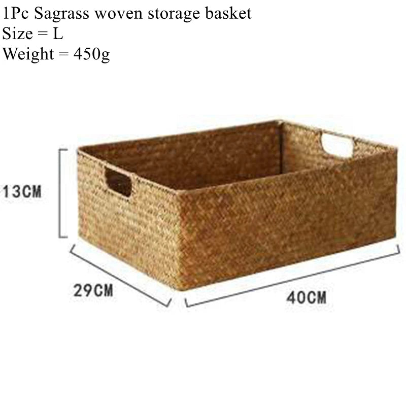 Zerolife Natural Large Woven Seagrass Basket - Straw Wicker Storage for Home, Kitchen & Table Organization