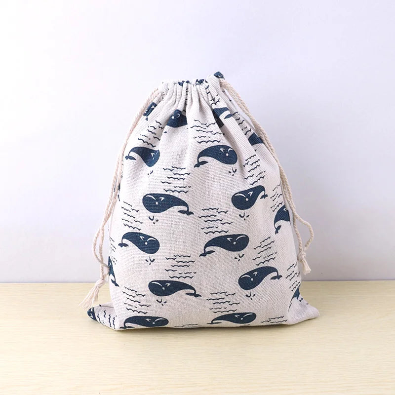 Cute Animal Print Drawstring Storage Bag - Cotton Linen Pouch for Kids, Makeup & Travel Organization