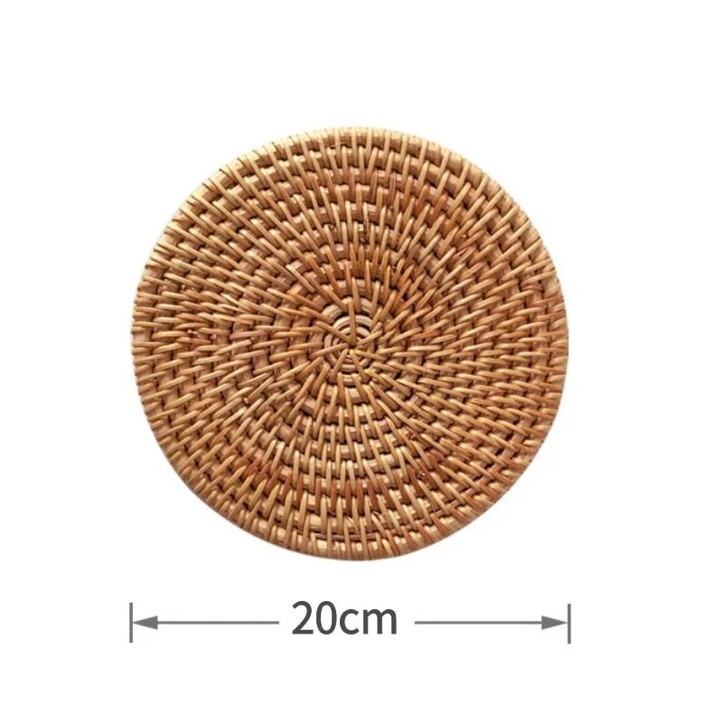 Cup Mat Round Natural Rattan Hot Pad - Hand Woven Heat Insulation Placemats for Kitchen Decoration