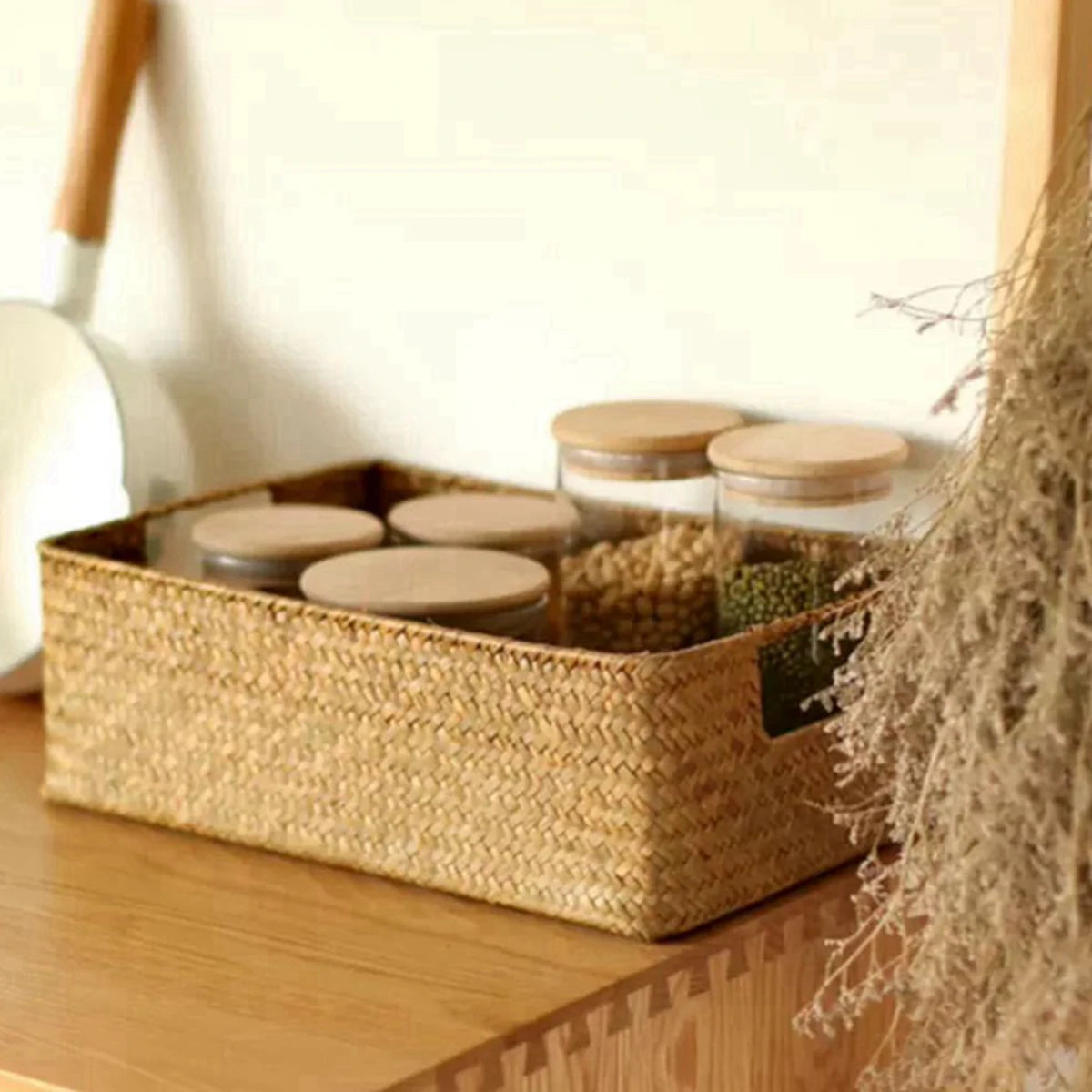 Zerolife Natural Large Woven Seagrass Basket - Straw Wicker Storage for Home, Kitchen & Table Organization