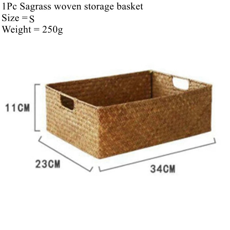 Zerolife Natural Large Woven Seagrass Basket - Straw Wicker Storage for Home, Kitchen & Table Organization