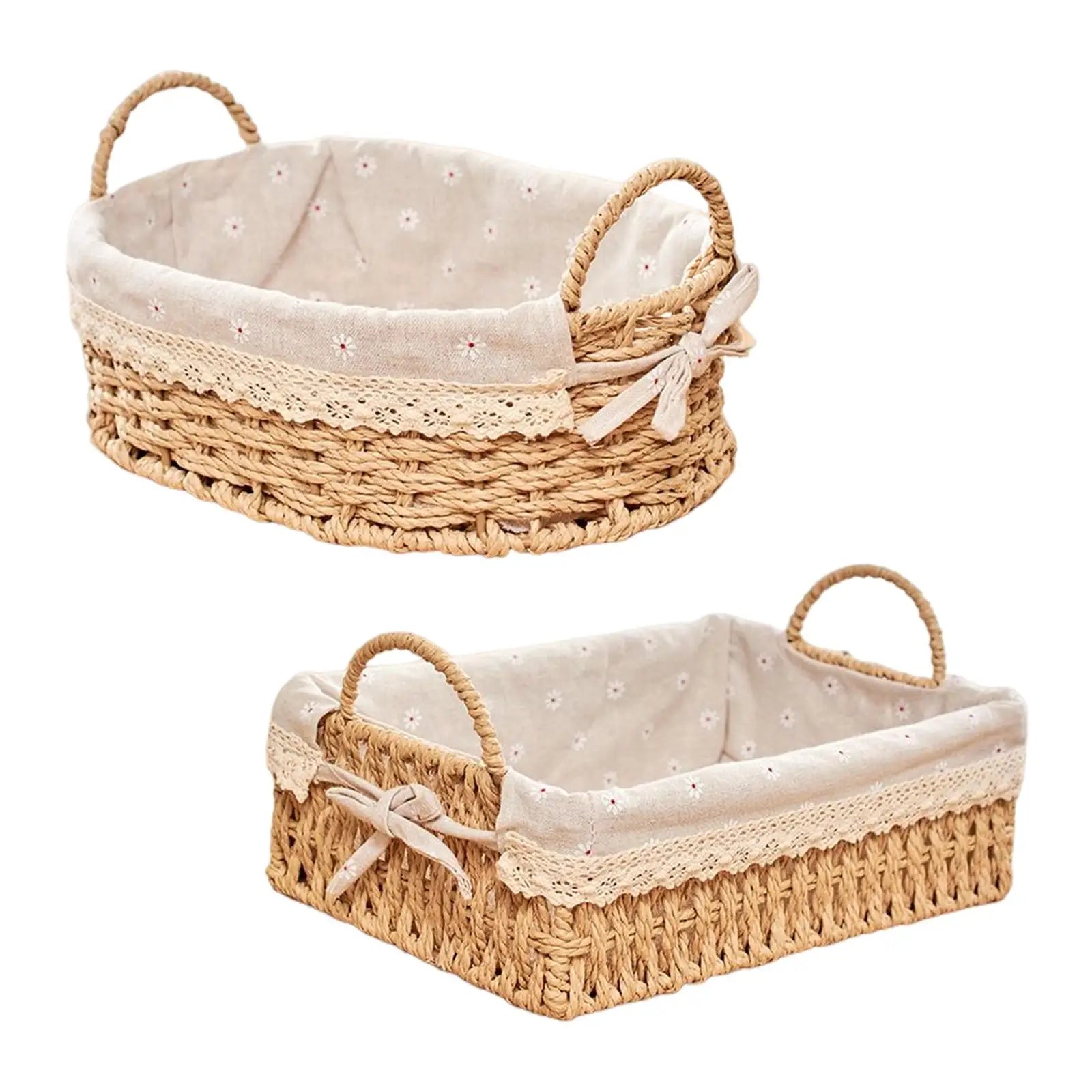 Woven Storage Baskets - Handwoven Kitchen Organizer with Handles for Cosmetics, Fruit & Home Decor