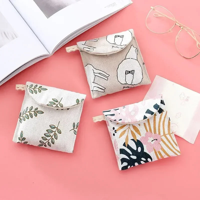 New Sanitary Pad Pouch - Mini Folding Women's Cute Bag for Napkin Storage & Organization (13x13cm)
